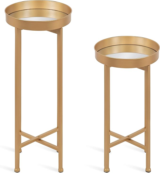 Kate and Laurel Celia Side Tables, Set of 2, Gold with Mirror Tabletop, Decorative Modern Glam End Table
