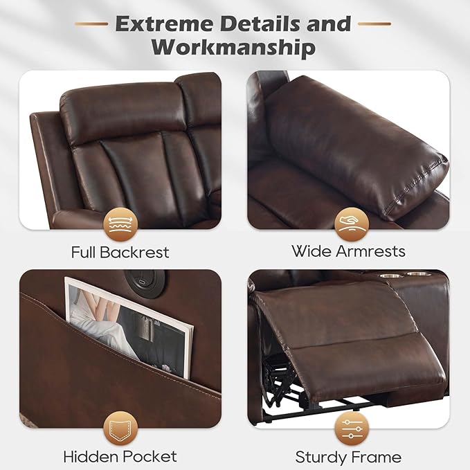 Power Reclining Loveseat with Console, Reclining Loveseat with Heat and Massage, Power Loveseat Recliner Sofa with Dual Ports, Cup Holders for Living Room, RV Sofa
