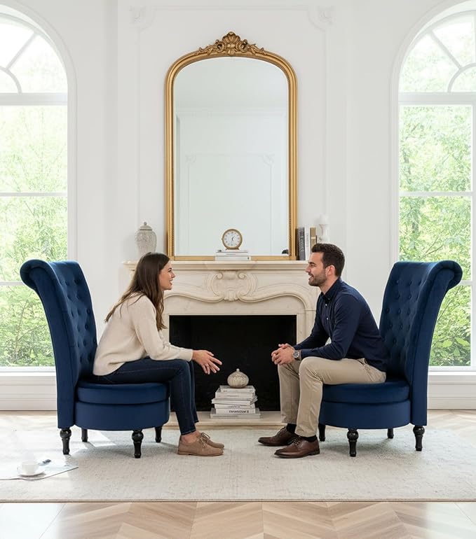 Royal High-Back Velvet Accent Chair for Vanity with Storage and Luxurious Upholstery, Retro Design and Versatile Usage for Living Room, Bedroom, Lounge and Office, Dark Blue