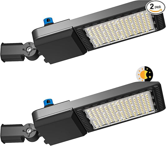 320W(350 x 1W LED) LED Parking Lot Lights Outdoor (48000lm Eqv 1200W HPS) Smart Photocell 5000K Daylight Slipfitter Mount Commercial Area Street Lighting ETL Listed 7Yrs Warranty-2Pack(Black)