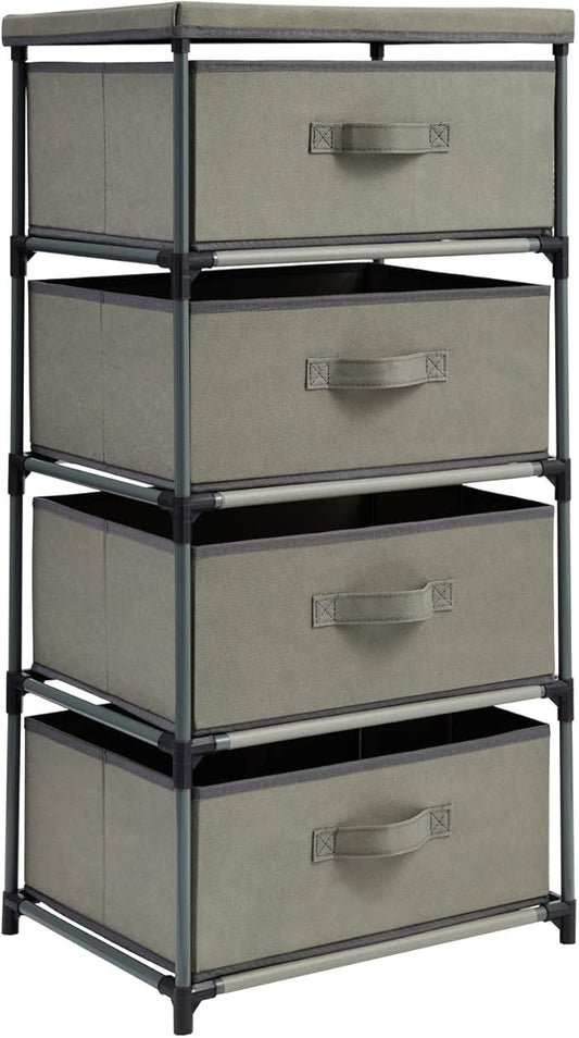 Juvale 4-Tier Dresser for Bedroom - 16.5 in x 13 in x 33 in, Light Gray Fabric, 4 Drawers - Narrow Closet Storage Drawers & Organizer - Steel Frame & Easy Assembly