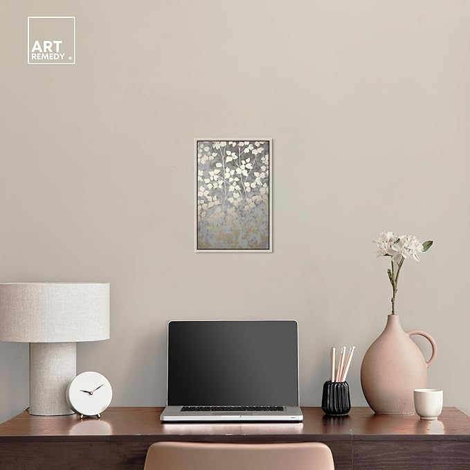 Art Remedy Silvery Gray Garden Canvas Elegant Floral Wall Art, Silver Frame, 10" x 15"