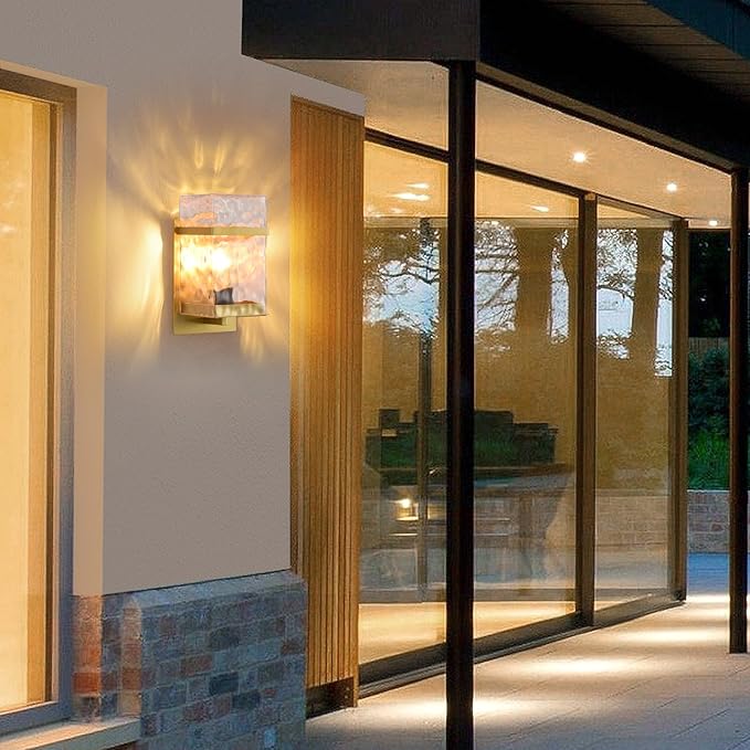 Outdoor Wall Light,Gold Exterior Waterproof Lanterns,Porch Sconces Wall Mounted Lighting with E26 Sockets & Glass Shades, for Garage,Doorway,Patio,Front Door