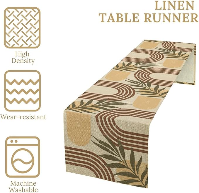 Mid Century Modern Table Runner Tropical Palm Leaves Boho Rainbow Decor for Dresser Coffee Table Dining Indoor Kitchen Wedding Holiday Picnic Party Camp 13x36in