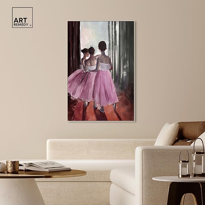Art Remedy Little Girls Ballerinas Canvas Classic Vintage Wall Art, Silver Frame, 36" x 54"
