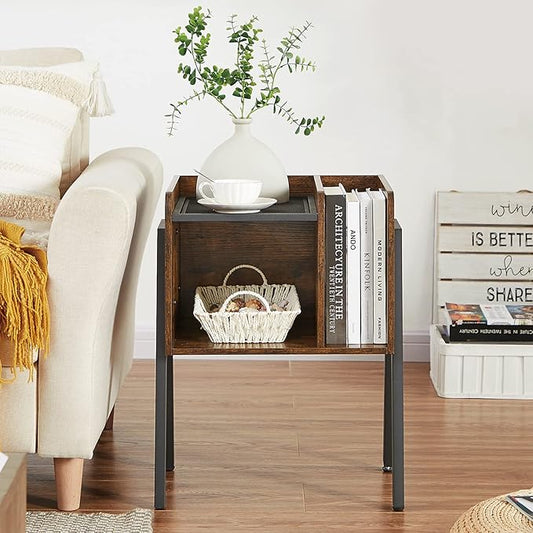VECELO Nightstand Industrial Side End Table/Stackable Accent Furniture with 2-Tier Open Storage Compartments for Bedroom, Living Room and Small Spaces