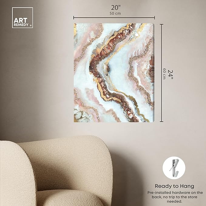 Art Remedy Blush Geode Gallery Wrapped Mineral, Agate & Geode 1 Piece Canvas Wall Art, 20" x 24", Gallery Wrapped