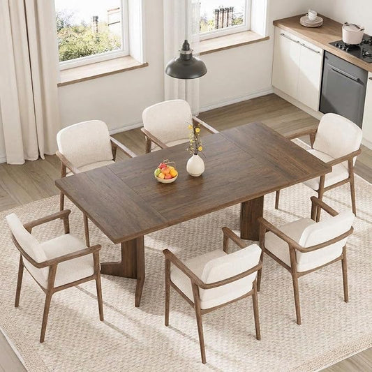 Garvee 71" Large Dining Table for 6 to 8 People, Modern Dinner Table with Unique Wooden Legs, Rectangle Dining Table for Kitchen, Dining Room & Living Room, Walnut