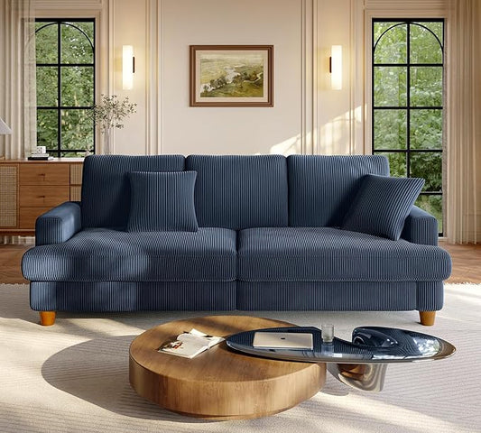 Welzona 87.2" Couches for Living Room, Comfy Blue Couch 7.5" Extra Thick Cushion, Sofas for Living Room Tool-Free Setup, Loveseat Sofa 848lbs Support, Corduroy Couch for Bedroom, Apartment, Office