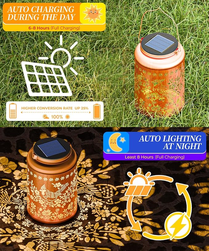 Solar Lanterns Outdoor Waterproof Decorative Garden Solar Lights Outdoor,Hanging Hollow Out Metal Ornaments Decor for Outside Lawn,Patio,Balcony,Yard Unique Gifts for Women Christian Cardinal