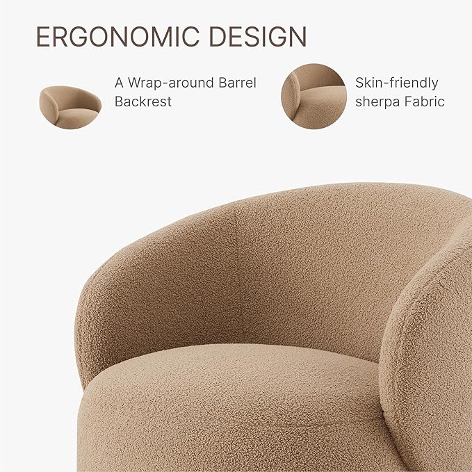 Swivel Accent Chair Round Barrel Armchair Upholstered Performance Fabric for Living Room Bedroom Reading Waitingroom,1 PCS,Sand