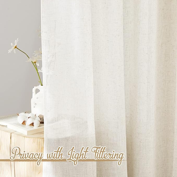 NICETOWN 102 inch Curtains Natural Linen Burlap for Living Room, Rod Pocket & Back Tab Privacy with Light Filtering Linen Weave Burlap Window Treatments for Bedroom, W52 x L102, 2 Panels