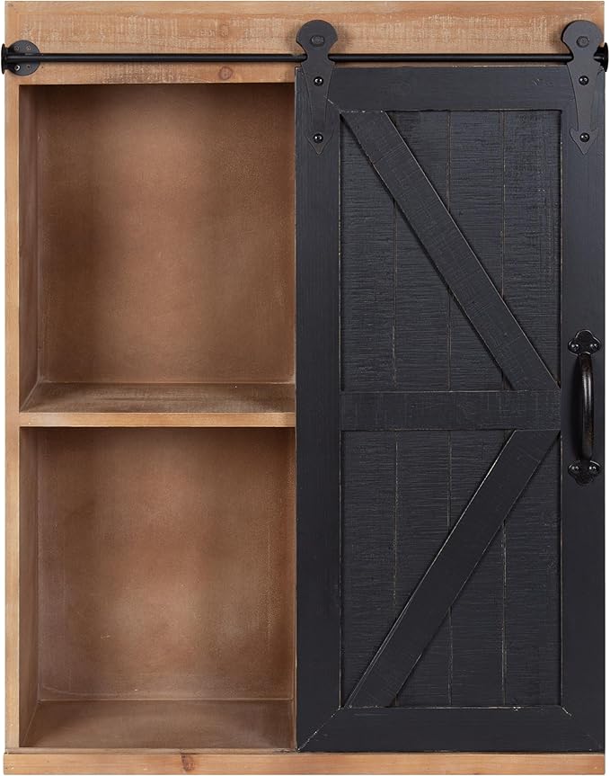 Kate and Laurel Cates Rustic Wall Cabinet; 22 x 28; Black and Rustic Brown; Farmhouse Wall-Mounted Storage Cabinet