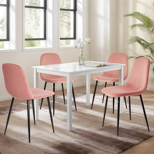 CangLong Modern Velvet Chairs with Metal Legs for Living Room, Bedroom, Restaurant, Dining Room, Set of 4, Pink