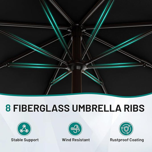 AreShark 10 FT Outdoor Patio Umbrella, Patio Table Umbrella with Push Button Tilt and Crank, Outdoor Patio Umbrellas with 8 Fiberglass Ribs, Patio Umbrellas for Market, Garden, Pool (Black)