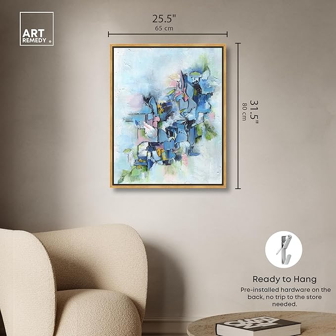 Art Remedy Poesy Canvas Modern Blue Abstract Wall Art, Gold Frame, 24" x 30"