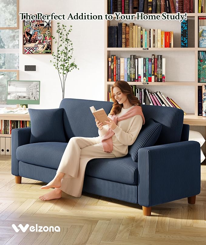 Welzona 70.2" Couches for Living Room, Comfy Blue Couch 7.1" Extra Thick Cushion, Sofas for Living Room Tool-Free Setup, Loveseat Sofa 705lbs Support, Corduroy Couch for Bedroom, Apartment, Office