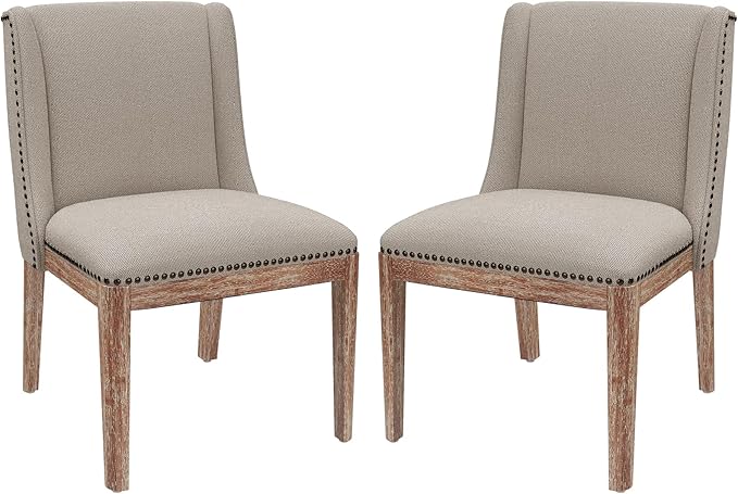 Dining Chair Set of 2, Upholstered Fabric Kitchen Side Chairs with Solid Wood Legs, Comfortable Seating for Kitchen, Dining Room & Restaurant,Camel