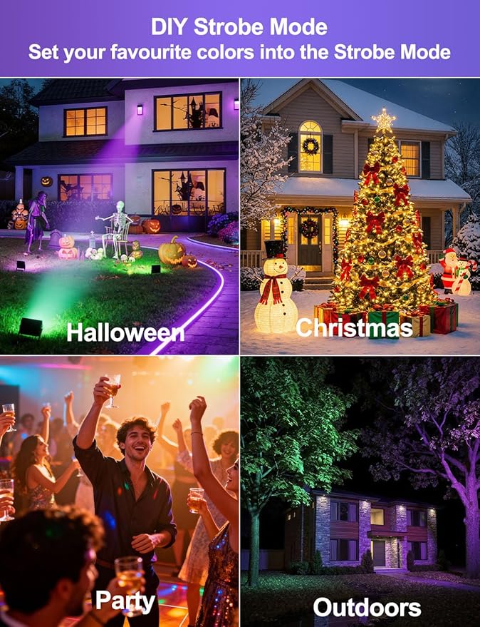 HEKEE RGB Led Flood Light 50W, Outdoor Color Changing DIY Customized Strobe Mode, Stage Landscape Lighting,Floodlights 12 Colors & 4 Modes, Remote Control Included, Timing IP66 Waterproof (2 Pack)