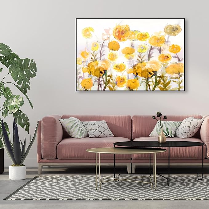 The Oliver Gal Artist Co. Floral and Botanical Wall Art Framed Canvas Prints 'Bella Garden Poppy Yellow' Gardens