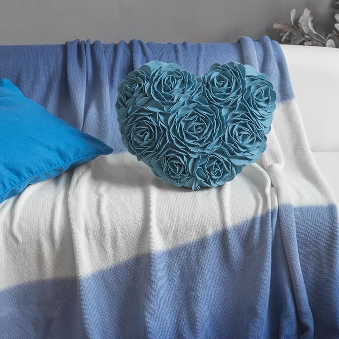 JWH Heart Flower Throw Pillow Covers Decorative Floral Shaped Accent Cushion Soft Pillowcase for Sofa Couch Living Room Bed Chair 14x16 Inches Teal Blue
