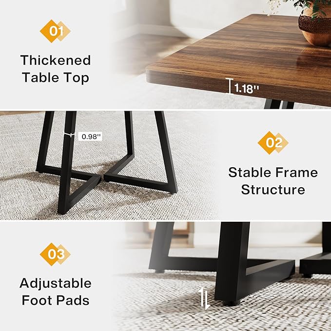 Tribesigns Square Dining Table, 31.5" Industrial Dinner Table with Metal Base, Kitchen Table for Dining Room, Small Space, Apartment, Rustic Brown & Black (6pcs)