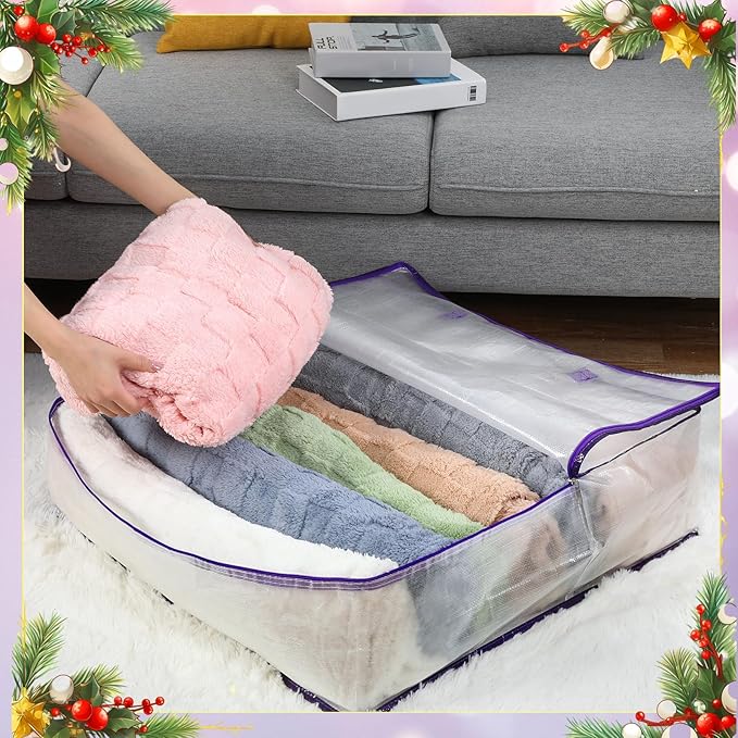 8 Pcs Clear Wreath Storage Bags 26 Inch St. Patrick's Garland Container Door Garland Holiday Wreath Storage Holder with Handle and Zipper Heavy Duty Plastic Packing Totes(Purple)