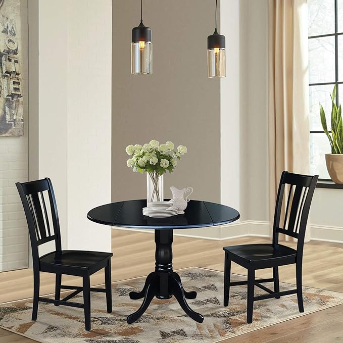 International Concepts 42" Dual Drop Leaf 2 San Remo Chairs Dining Table, Black