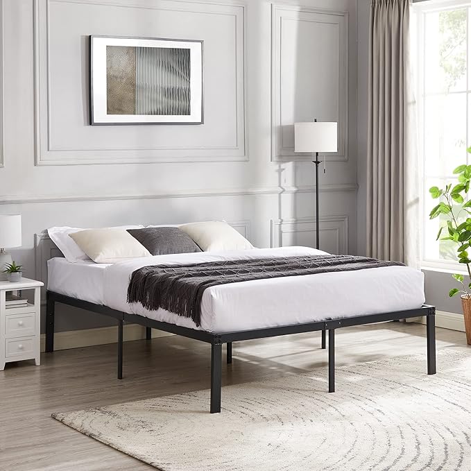 VECELO 16 Inch Full Size Tall Bed Frame Metal Platform,Heavy Duty Steel Slat/Easy Assembly Mattress Foundation/No Box Spring Needed