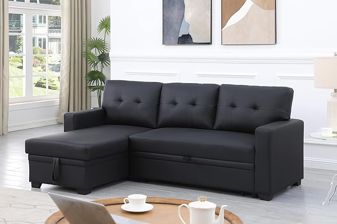 Ball & Cast L-Shape Reversible Sectional Sleeper Sofa Bed 4 in 1 Pull Out Couch with Storage Chaise & Removable Back Cushions,Convertible Sleeper Corner Couch Pull-Out Sofa Bed for Living Room,Office