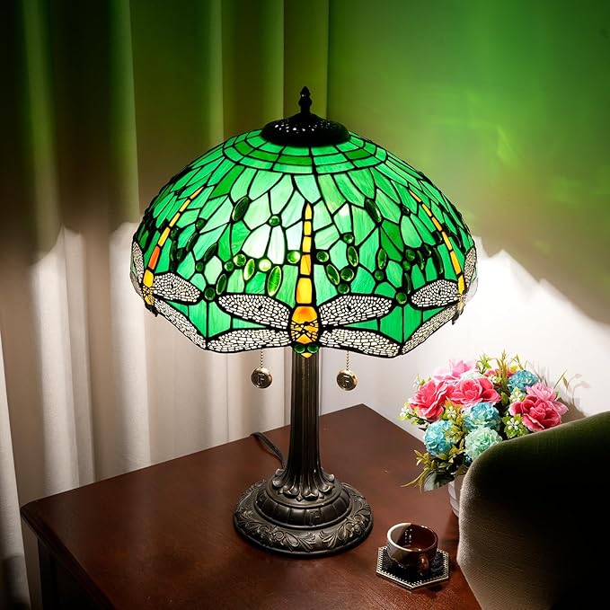 Tiffany Lamp Green Dragonfly Stained Glass Table Lamp 16X16X23 Inches Green Dragonfly Style Desk Reading Light Decor Beside Bedroom Living Room Home Festival Birthday Gift