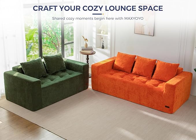 MAXYOYO Modular Sofa Couch, 75" Oversized Loveseat Boneless Cloud Couch with Deep Seat, Chenille Upholstered Living Room Sleeper Sofa Chair for Living Room, No Assembly Required, Dark Green