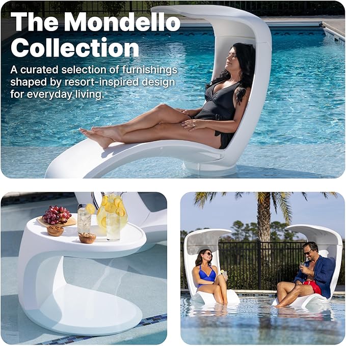 Step2 Mondello Chair with Shade, Outdoor/Indoor Waterproof Patio Furniture, Pool Lounger, Use in Pools Up to 9-Inches of Water or Poolside Ledge, Durable & Weighted, White
