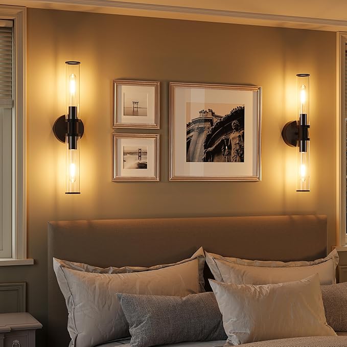 Wireless Wall Sconce with Remote Control, Black Dimmable Rechargeable Battery Sconces Wall Decor Set of 2 with Timer Function for Living Room, Bedroom, Bathroom, Hallway, Entryway 3000K