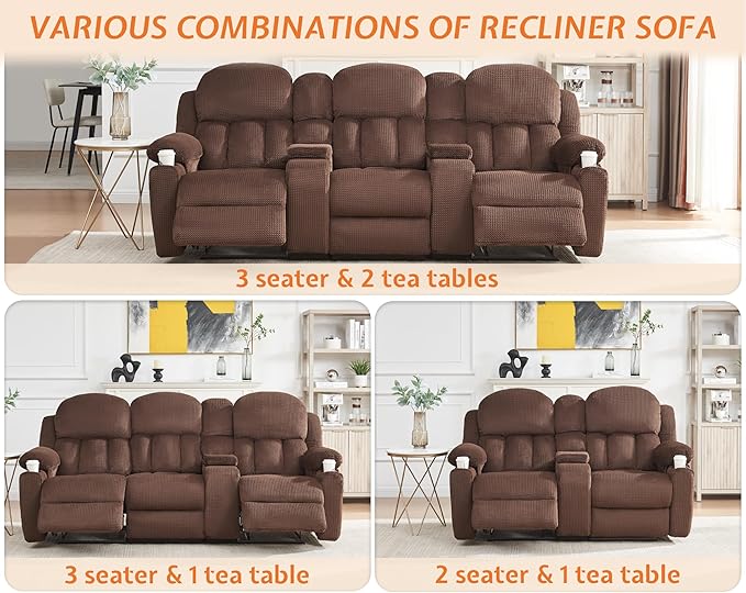 Jocisland Manual Recliner Couch, Reclining Sofa with Cup Holders, 3 Seater Reclining Couch with Dual Wingback, Comfy Recliner Sofas for Living Room(Brown)