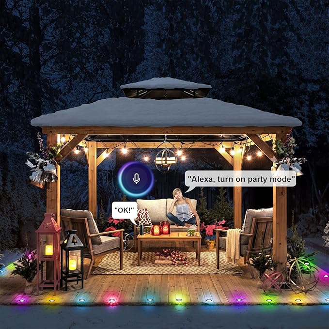 LED Deck Lights Kit, 50 Pack 1.77" RGBW+IC Multicolor Dynamic Low Voltage Recessed Landscape Lights, IP67 Waterproof 12V Step Light Outdoor for Garden Yard Path Ground Stairs, Work with Alexa/Google