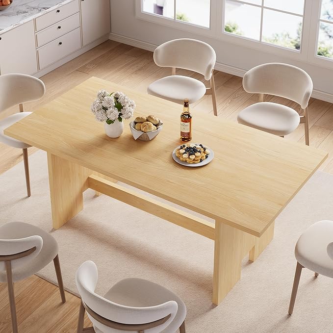 63" Folding Dining Table for 4-6, Modern Dining Room Table with Large Foldable Tabletop, Wood Folding Table with Foldable Legs, Dinner Tables for Kitchen Dining Room (Natural)