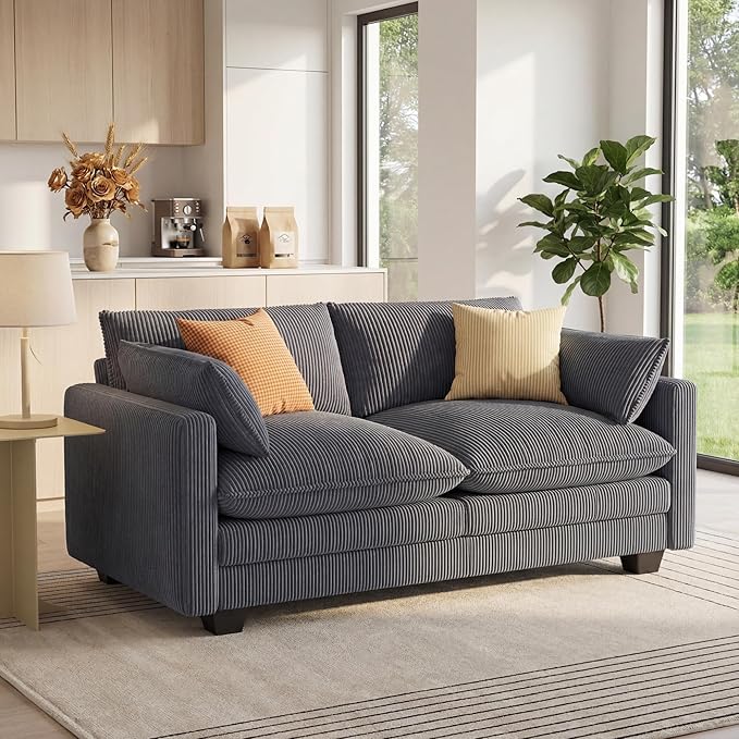 Gizoon 75” Small Cloud Loveseat Couches for Living Room, 2 Seater Love Seat Sofa with Comfy Deep Seat, Small Washable Couches with Removable Corduroy Cover for Apartment, Grey