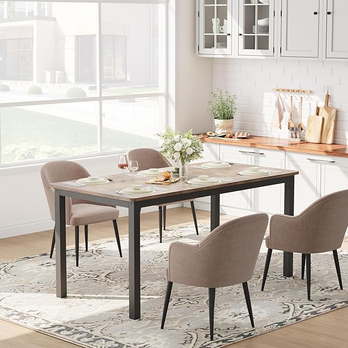IDEALHOUSE Dining Table for 4-6 People, 63'' Long Wooden Rectangular Kitchen Table with Sturdy Metal Legs, Heavy Duty Dining Room Table for Large Family, 31.5" D x 63" W, Brown