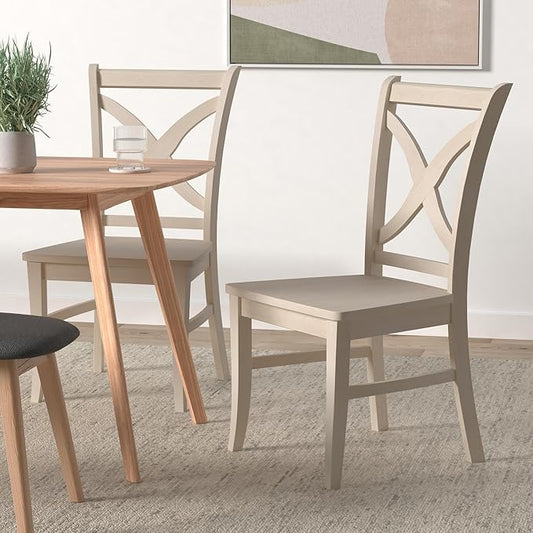 Set of Two Vineyard Curved X Back Dining Chairs, Unfinished