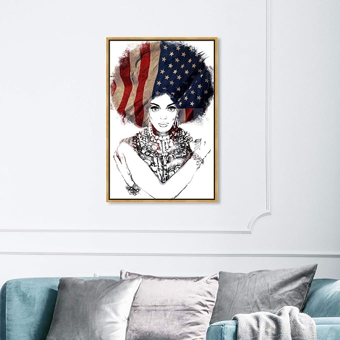 The Oliver Gal Artist Co. People Framed Wall Art Canvas Prints 'New American Woman' Portraits Home Décor, 24" x 36", White, Black