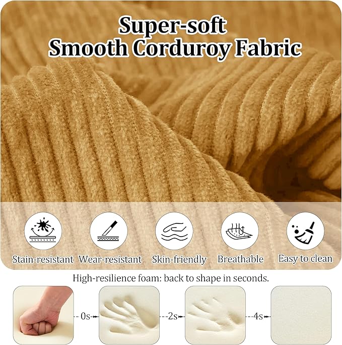 31.5'' Convertible Compressed Corduroy Folding Cloud Sofa Bed, Modern Boneless Pull Out Sleeper Sofa Couch in a Box, 3 in 1 Portable Lazy Floor Lounge Chair, for Small Space, Yellow, Pillow, Single