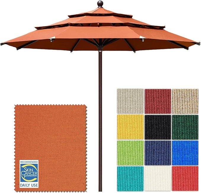 EliteShade USA 10-Year-Non-Fading 11ft 3-Tier Market Patio Umbrella, Commercial Grade Outdoor Table Umbrella with Cylinder Push-Up, Windproof & UPF 50+ UV Protection, Heavy Duty Ventilation for Garden, Deck, Pool, Backyard, Beach & Bistro, Rust