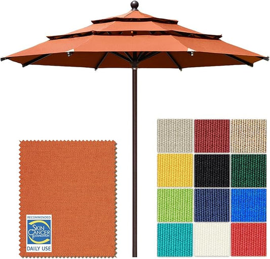 EliteShade USA 10-Year-Non-Fading 11ft 3-Tier Market Patio Umbrella, Commercial Grade Outdoor Table Umbrella with Cylinder Push-Up, Windproof & UPF 50+ UV Protection, Heavy Duty Ventilation for Garden, Deck, Pool, Backyard, Beach & Bistro, Rust