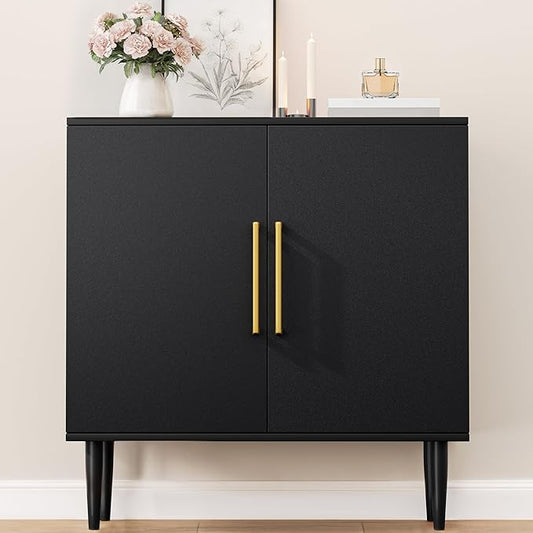Modern Storage Cabinet, Free Standing Buffet Cabinet, Black Sideboard and Buffet Storage, Wood Accent Furniture for Living Room, Hallway, Entryway, Dining Room, Bedroom (1, Black) | Modern, Sideboard, Buffet Storage, with Doors, Accent Cabinet, 1