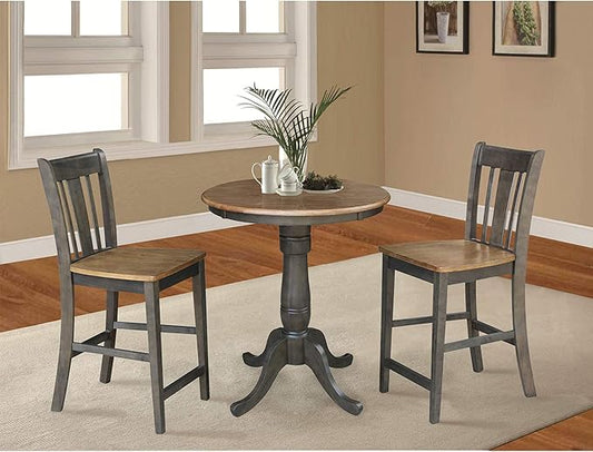 IC INTERNATIONAL CONCEPTS 30" Round Wood Counter Height Table with 2 Stools in Hickory/Washed Coal