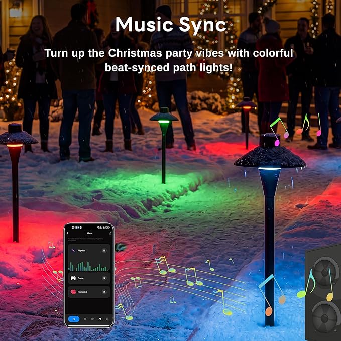 Chrisrmas Pathway Lights Smart, RGBCW Low Voltage Landscape Path Light 12V, Color Changing Walkway Lighting App Control, Outdoor LED Works with Alexa Aluminum ORB for Holiday Garden (4 Pack