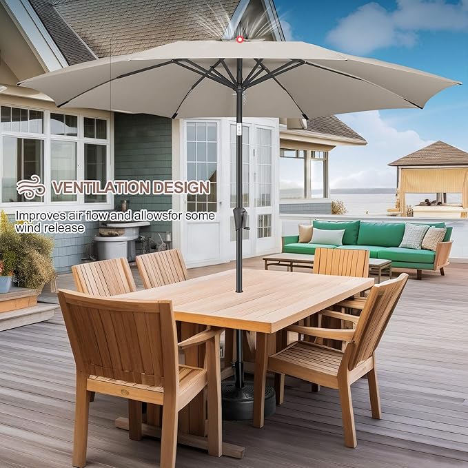 FLAME&SHADE 10 ft Outdoor Market Patio Table Umbrella with Fiberglass Rib Tips and Tilt, Taupe