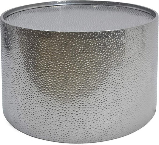 Christopher Knight Home Rache Modern Round Coffee Table with Hammered Iron, Silver, 26. 00” L x 26. 00” W x 17. 25” H