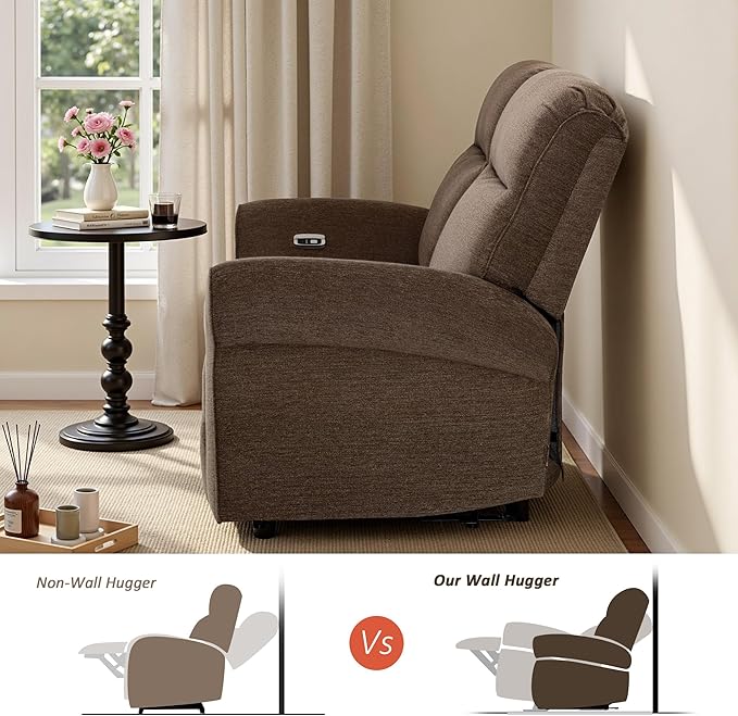 MCombo 64.6" Wall Hugger Power Loveseat Recliner Sofa with USB Ports, Reclining Loveseat for Small Spaces Living Room RV, Fabric PR635M1 (Dark Brown)